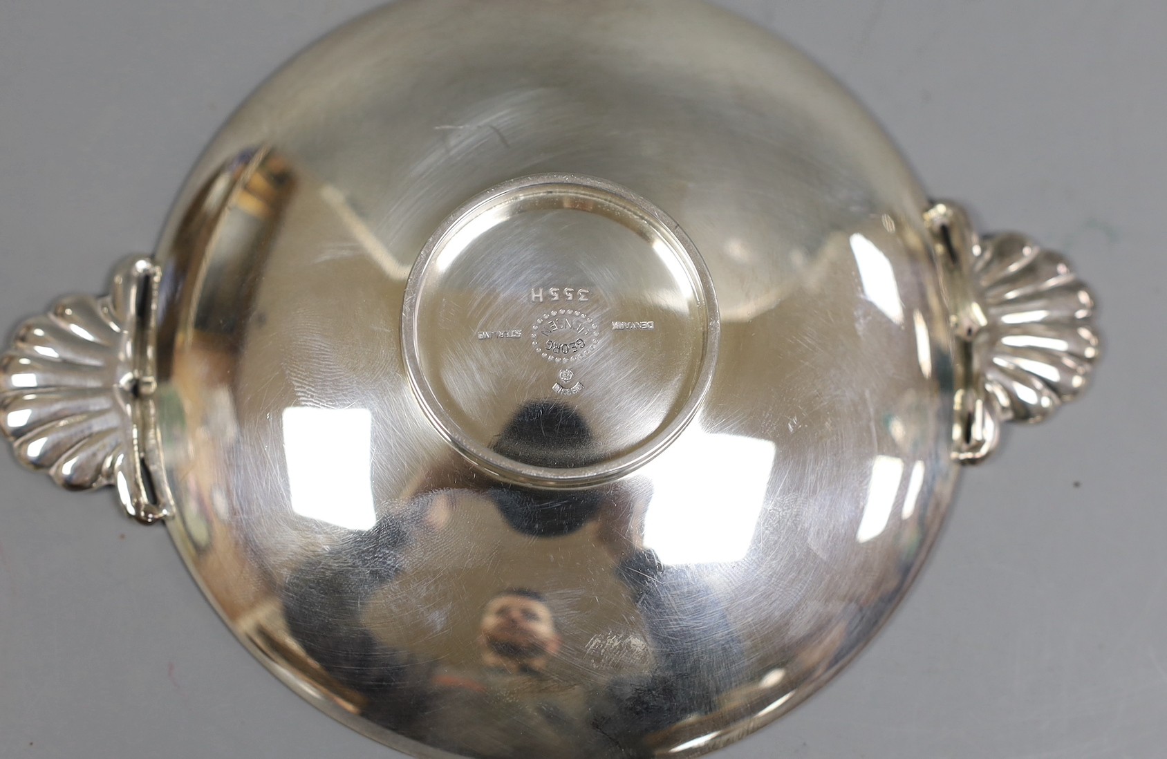 A Georg Jensen sterling two handled shallow dish, dessin no. 355H, 16cm, 4.5oz.